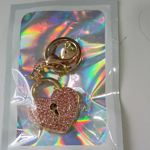 Accessories - Gold and Pink Heart Lock Bag Charm/Keychain